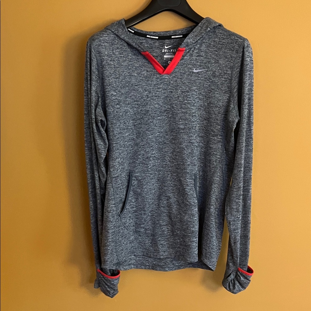 Nike Heather Gray Hoodie with Red Trim